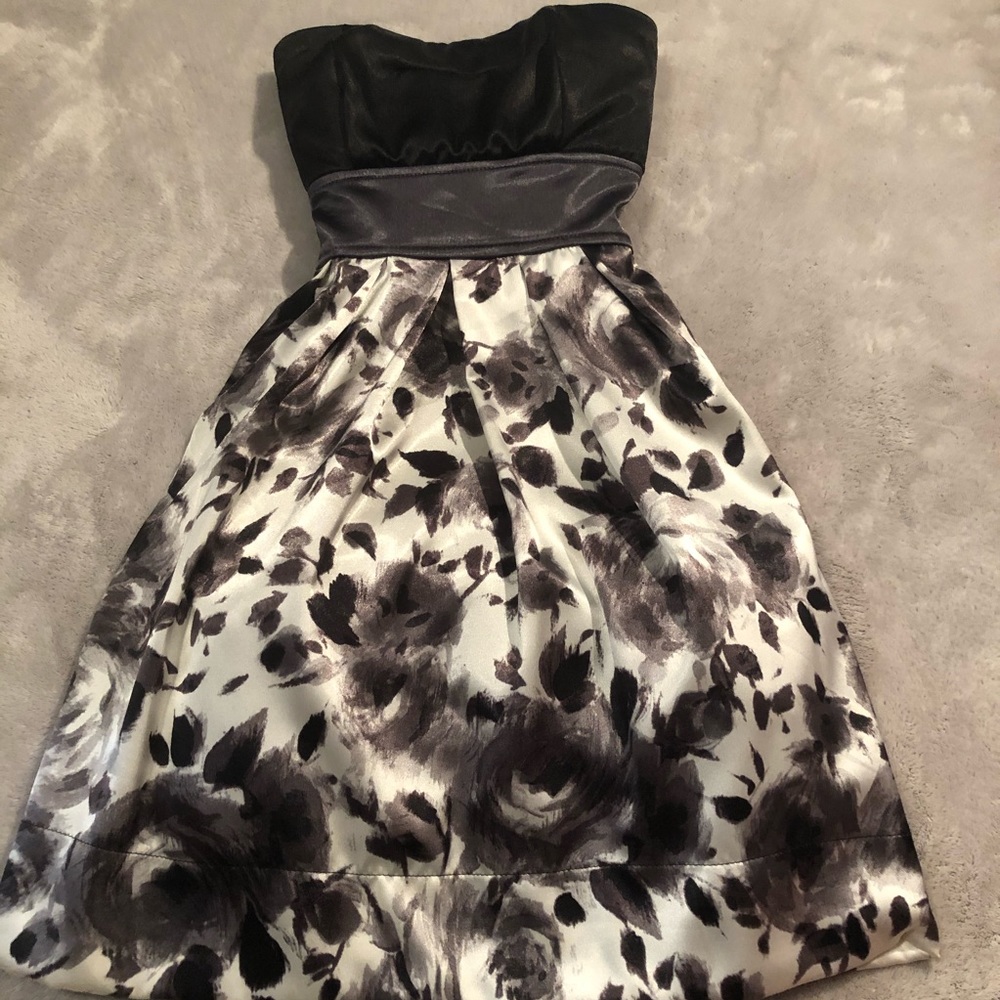 Strapless Black Top and Floral Bottom Dress